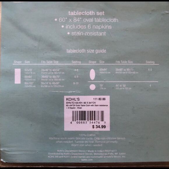 NEW Oval Tablecloth & Napkin Set - Picture 2 of 3